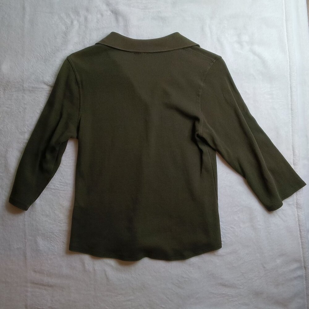 Christopher & Banks 🍃 Womens Hunter Green Mini Waffle Pattern 3/4 Sleeve Top🍃 - Picture 5 of 14